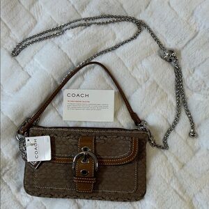 NWT Coach Tan and Silver Wristlet with Chain Strap